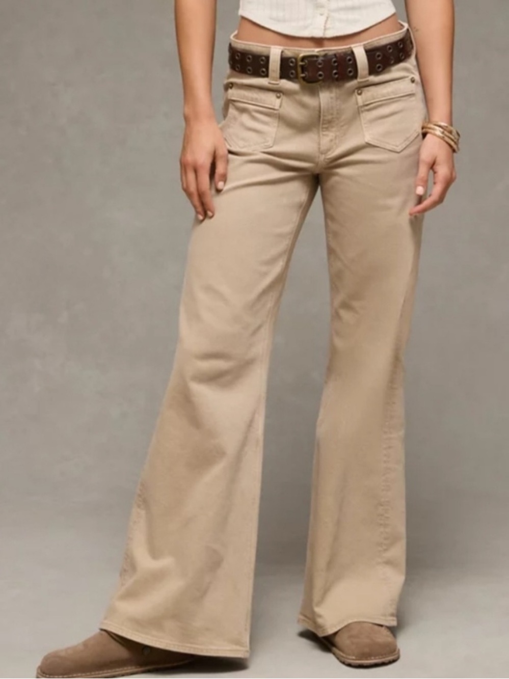 American Eagle Outfitters Flare Jeans in Khaki/Tan